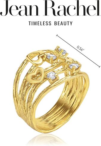 خاتم قلوب فاخر مطلي بالذهب عيار 14 قيراط من الفضة الإسترلينية عيار 925 مع زركونيا مكعب مستدير 0.15 TCW، حلقات مميزة، لا تسبب الحساسية، خالية من النيكل، خواتم للنساء، مجوهرات أنيقة، مجوهرات للنساء، هدية لها in Kuwait