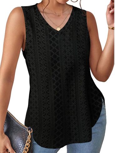 XIEERDUO Womens Tank Tops V Neck Eyelet Embroidery Casaul Sleeveless Shirts in Saudi Arabia