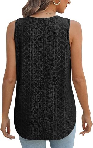 XIEERDUO Womens Tank Tops V Neck Eyelet Embroidery Casaul Sleeveless Shirts in Saudi Arabia