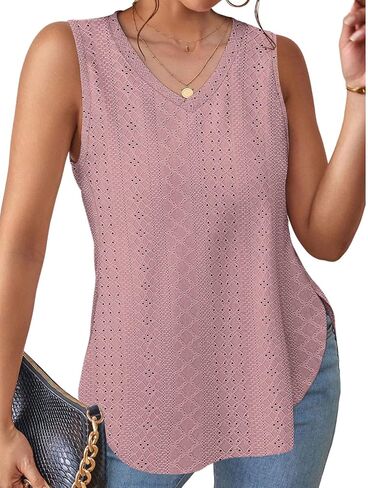 XIEERDUO Womens Tank Tops V Neck Eyelet Embroidery Casaul Sleeveless Shirts in Saudi Arabia