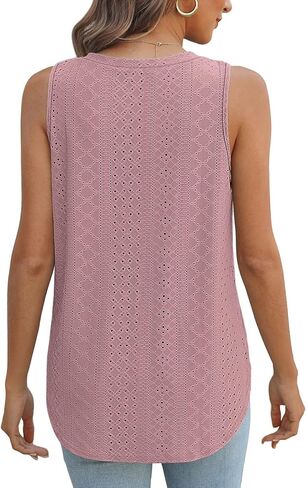 XIEERDUO Womens Tank Tops V Neck Eyelet Embroidery Casaul Sleeveless Shirts in Saudi Arabia