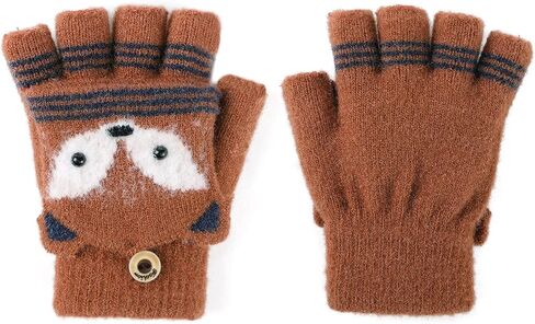 Kids Knitted Half Finger Gloves with Flip Top Winter Warm Cute Bunny Ear Typing Gloves Convertible Mittens for Girls Boys in Kuwait