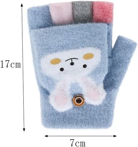 Kids Convertible Fingerless Gloves Cat Bunny Knit Flap Cover Mittens Half Finger Stretchy Mitten Glove for Girls Boys 6-12Y in Saudi Arabia