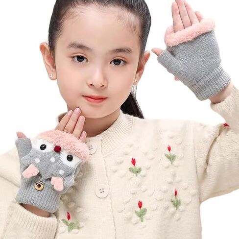 Kids Convertible Flip Top Gloves Cute Reindeer Knitted Gloves Fingerless Fleece Gloves for Boys Girls 3-8 Year in Saudi Arabia