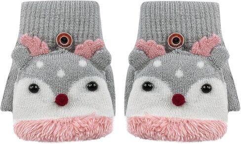 Kids Convertible Flip Top Gloves Cute Reindeer Knitted Gloves Fingerless Fleece Gloves for Boys Girls 3-8 Year in Saudi Arabia