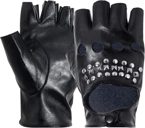 قفازات رجالية من YAIKOAI بتصميم قوطي بدون أصابع لراكبي الدراجات النارية قفازات نصف إصبع الشرير قفازات الأزياء التنكرية بنمط الجاز قفازات القيادة جلدية الأداء التبعي in Kuwait