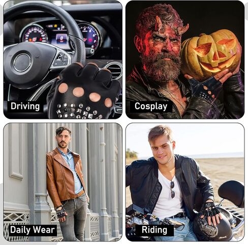 قفازات رجالية من YAIKOAI بتصميم قوطي بدون أصابع لراكبي الدراجات النارية قفازات نصف إصبع الشرير قفازات الأزياء التنكرية بنمط الجاز قفازات القيادة جلدية الأداء التبعي in Kuwait