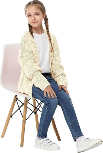 سترة صوفية للفتيات من MACNOORA بأكمام طويلة ومفتوحة من الأمام ومعاطف سترة مكتنزة مع جيوب in Kuwait