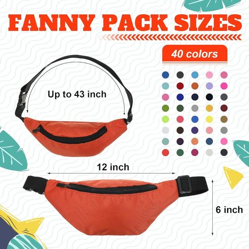 40 Pieces Neon Fanny Packs 80s Party Waist Bag Adjustable Colorful Oxford Cloth Fashionable Fanny Bags for Women Men Outdoor Travel Running Multicolor in Saudi Arabia