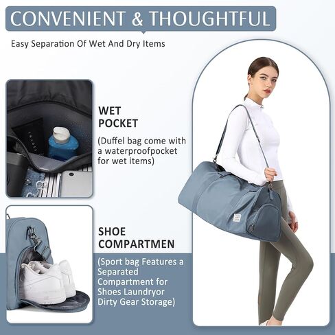 حقيبة رياضية للنساء، حقائب رياضية من القماش الخشن مع حجرة للأحذية وحقيبة للأغراض الشخصية يمكن حملها طوال الليل مع حقيبة أدوات الزينة وحقيبة سفر لعطلة نهاية الأسبوع للطائرات باللون الأزرق الداكن in Kuwait