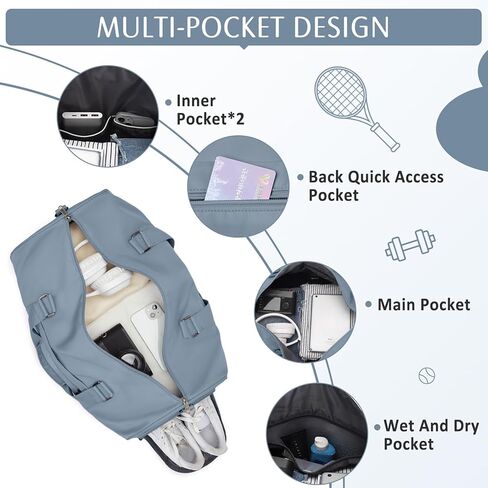 حقيبة رياضية للنساء، حقائب رياضية من القماش الخشن مع حجرة للأحذية وحقيبة للأغراض الشخصية يمكن حملها طوال الليل مع حقيبة أدوات الزينة وحقيبة سفر لعطلة نهاية الأسبوع للطائرات باللون الأزرق الداكن in Kuwait