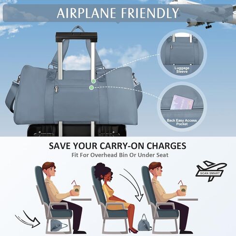 حقيبة رياضية للنساء، حقائب رياضية من القماش الخشن مع حجرة للأحذية وحقيبة للأغراض الشخصية يمكن حملها طوال الليل مع حقيبة أدوات الزينة وحقيبة سفر لعطلة نهاية الأسبوع للطائرات باللون الأزرق الداكن in Kuwait