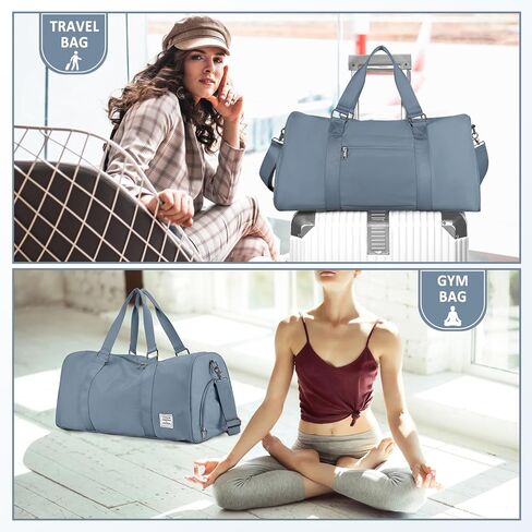 حقيبة رياضية للنساء، حقائب رياضية من القماش الخشن مع حجرة للأحذية وحقيبة للأغراض الشخصية يمكن حملها طوال الليل مع حقيبة أدوات الزينة وحقيبة سفر لعطلة نهاية الأسبوع للطائرات باللون الأزرق الداكن in Kuwait