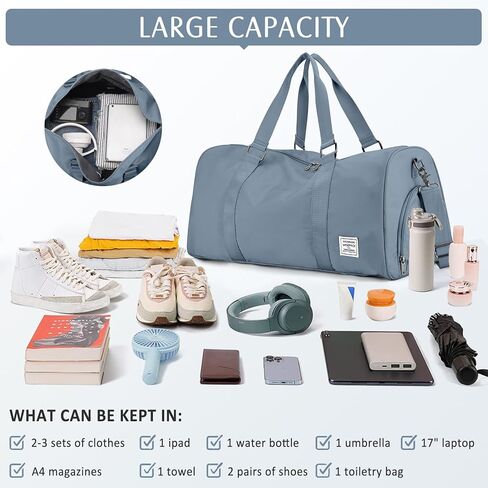 حقيبة رياضية للنساء، حقائب رياضية من القماش الخشن مع حجرة للأحذية وحقيبة للأغراض الشخصية يمكن حملها طوال الليل مع حقيبة أدوات الزينة وحقيبة سفر لعطلة نهاية الأسبوع للطائرات باللون الأزرق الداكن in Kuwait