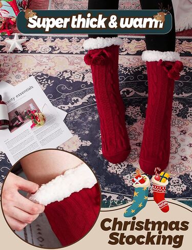 Anlisim Women Slipper Socks with Grip Non Slip Fluffy Fuzzy Cabin Cozy Warm Comfy Soft Fleece Home Gift Socks in Saudi Arabia