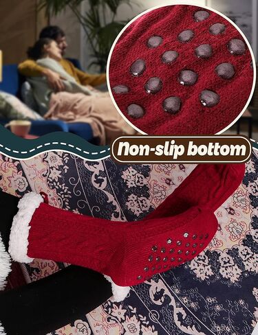 Anlisim Women Slipper Socks with Grip Non Slip Fluffy Fuzzy Cabin Cozy Warm Comfy Soft Fleece Home Gift Socks in Saudi Arabia