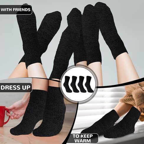 Suhine 12 Pairs Fuzzy Socks Winter Warm Socks Women Soft Stocking Plush Coral Fleece Gift for Christmas Winter Slipper Sleep in Kuwait