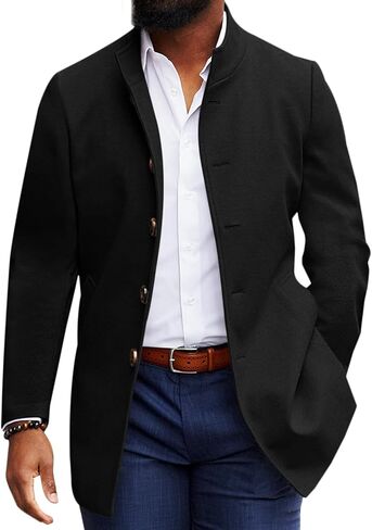 Makkrom Mens Casual Overcoat Winter Single Breasted Stand Collar Peacoat Business Warm Lapel Topcoat in Saudi Arabia