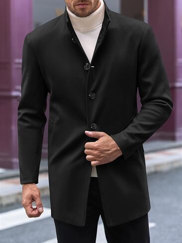 Makkrom Mens Casual Overcoat Winter Single Breasted Stand Collar Peacoat Business Warm Lapel Topcoat in Saudi Arabia