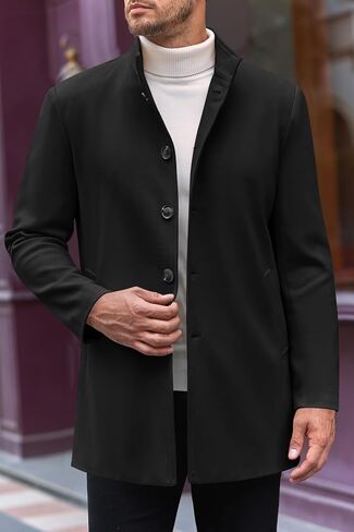 Makkrom Mens Casual Overcoat Winter Single Breasted Stand Collar Peacoat Business Warm Lapel Topcoat in Saudi Arabia