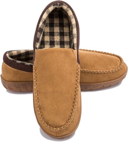 NewDenBer Men's Moccasin Slippers Warm Memory Foam Suede Soft Plush Lined Slip on Indoor Outdoor House Shoes in Saudi Arabia