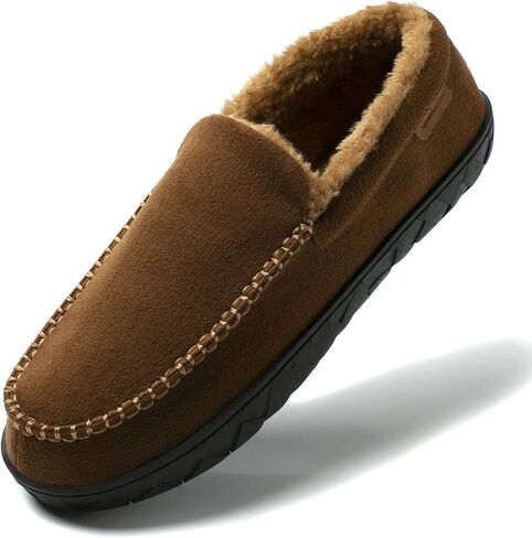 NewDenBer Men's Moccasin Slippers Warm Memory Foam Suede Soft Plush Lined Slip on Indoor Outdoor House Shoes in Saudi Arabia