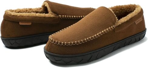 NewDenBer Men's Moccasin Slippers Warm Memory Foam Suede Soft Plush Lined Slip on Indoor Outdoor House Shoes in Saudi Arabia