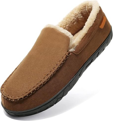 NewDenBer Men's Moccasin Slippers Warm Memory Foam Suede Soft Plush Lined Slip on Indoor Outdoor House Shoes in Saudi Arabia