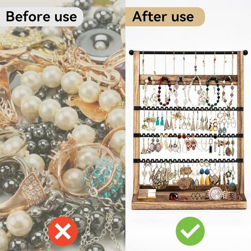 منظم حامل القرط من ميراتينو، حامل القرط مع صينية خشبية ريفية، منظم مجوهرات 5 طبقات مع 129 فتحة قرط، حامل عرض القرط للأقراط والقلائد والأساور والخواتم in Kuwait