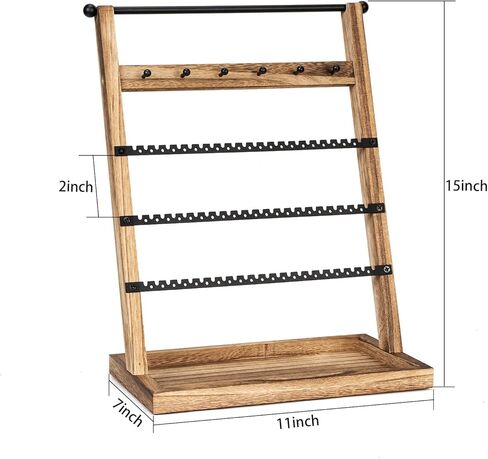 منظم حامل القرط من ميراتينو، حامل القرط مع صينية خشبية ريفية، منظم مجوهرات 5 طبقات مع 129 فتحة قرط، حامل عرض القرط للأقراط والقلائد والأساور والخواتم in Kuwait