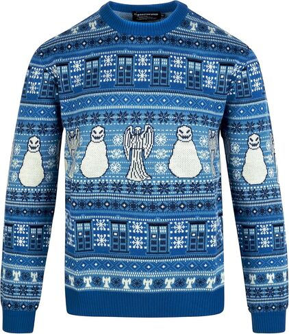 Doctor Who TARDIS Angel Snowman Christmas Sweater - Official BBC Festive Jumper by LOVARZI in Saudi Arabia