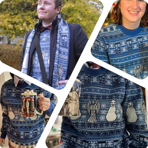 Doctor Who TARDIS Angel Snowman Christmas Sweater - Official BBC Festive Jumper by LOVARZI in Saudi Arabia