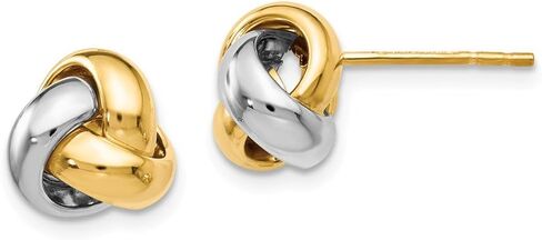 FB Jewels Leslies الصلبة 14K الأبيض والأصفر اثنين من لهجة الذهب المصقول الحب عقدة الأقراط in Saudi Arabia