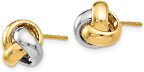 FB Jewels Leslies الصلبة 14K الأبيض والأصفر اثنين من لهجة الذهب المصقول الحب عقدة الأقراط in Saudi Arabia