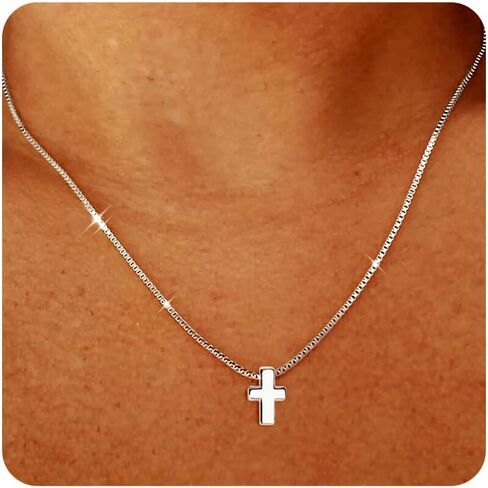 Poxtex 14K Gold Small Cross Necklace for Womens | Silver Tiny Cross Necklace | Christian Faith Small Cross Pendant Necklaces Jewelry Gifts in Saudi Arabia