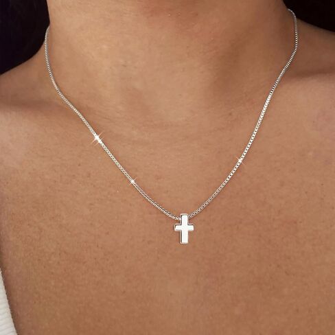 Poxtex 14K Gold Small Cross Necklace for Womens | Silver Tiny Cross Necklace | Christian Faith Small Cross Pendant Necklaces Jewelry Gifts in Saudi Arabia