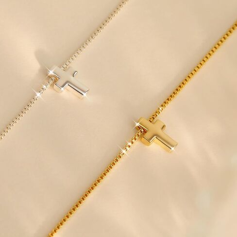 Poxtex 14K Gold Small Cross Necklace for Womens | Silver Tiny Cross Necklace | Christian Faith Small Cross Pendant Necklaces Jewelry Gifts in Saudi Arabia