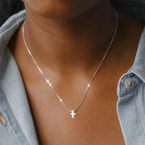 Poxtex 14K Gold Small Cross Necklace for Womens | Silver Tiny Cross Necklace | Christian Faith Small Cross Pendant Necklaces Jewelry Gifts in Saudi Arabia