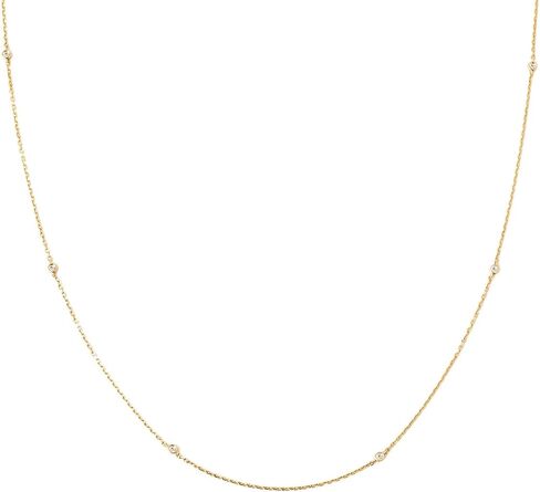 GELIN Diamond 14K Solid Gold Bezel Set Station Necklace for Women | 14K Real Gold Diamond by the Yard Necklaces | Dainty Diamond Choker Necklace | Gifts for Birthday, 18" in Kuwait