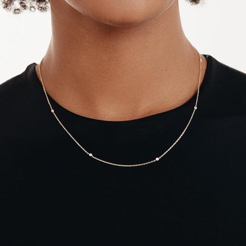 GELIN Diamond 14K Solid Gold Bezel Set Station Necklace for Women | 14K Real Gold Diamond by the Yard Necklaces | Dainty Diamond Choker Necklace | Gifts for Birthday, 18" in Kuwait