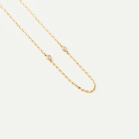 GELIN Diamond 14K Solid Gold Bezel Set Station Necklace for Women | 14K Real Gold Diamond by the Yard Necklaces | Dainty Diamond Choker Necklace | Gifts for Birthday, 18" in Kuwait