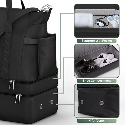 Travel Duffel Bag with USB Charging Port,Dry & Wet Separated Sports Gym Bag for Women Men,Waterproof Holdall Bag with Shoe Compartment,Weekender Overnight Bag Cabin Bag,Hospital Tote Bag Carry On Bag in Kuwait