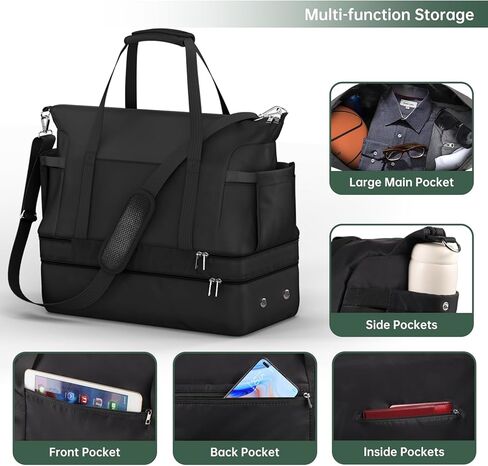 Travel Duffel Bag with USB Charging Port,Dry & Wet Separated Sports Gym Bag for Women Men,Waterproof Holdall Bag with Shoe Compartment,Weekender Overnight Bag Cabin Bag,Hospital Tote Bag Carry On Bag in Kuwait