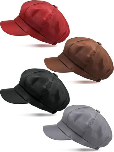4 Pieces Womens Newsboy Cap PU Leather Beret Cabbie Boinas De Mujer Hat Gatsby Ivy Cap Visor Casual French Solid Color Paperboy Hat Newsie Bakerboy Cap Cabbie Painter Hat in Kuwait