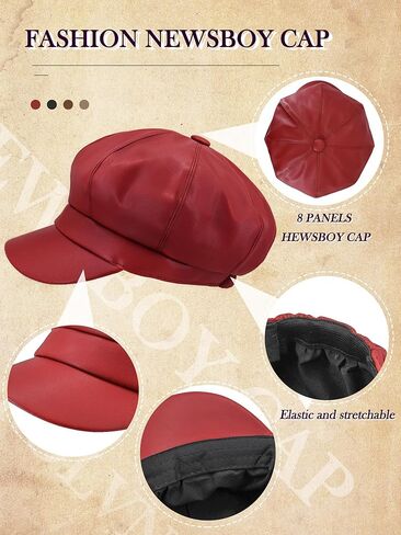 4 Pieces Womens Newsboy Cap PU Leather Beret Cabbie Boinas De Mujer Hat Gatsby Ivy Cap Visor Casual French Solid Color Paperboy Hat Newsie Bakerboy Cap Cabbie Painter Hat in Kuwait