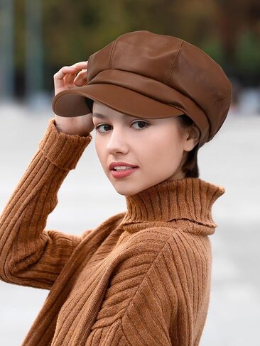 4 Pieces Womens Newsboy Cap PU Leather Beret Cabbie Boinas De Mujer Hat Gatsby Ivy Cap Visor Casual French Solid Color Paperboy Hat Newsie Bakerboy Cap Cabbie Painter Hat in Kuwait