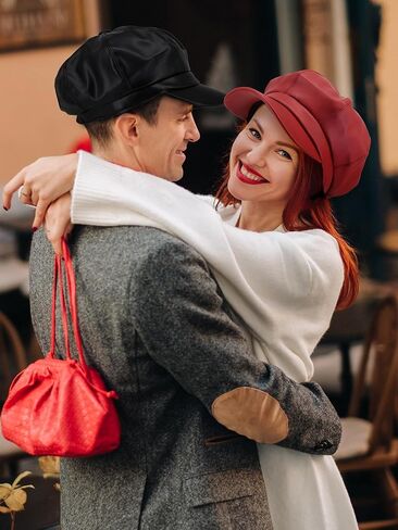 4 Pieces Womens Newsboy Cap PU Leather Beret Cabbie Boinas De Mujer Hat Gatsby Ivy Cap Visor Casual French Solid Color Paperboy Hat Newsie Bakerboy Cap Cabbie Painter Hat in Kuwait