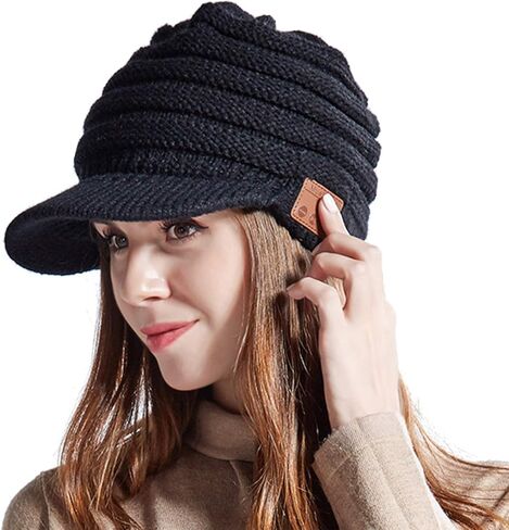 LOXASUM Women Bluetooth Newsboy Cabbies Beret Winter Beanie Warm Cotton Painter Knit Visor Hats with Brim Skull Cap in Kuwait