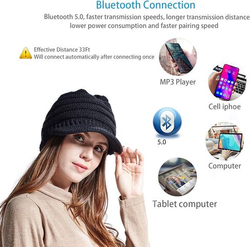 LOXASUM Women Bluetooth Newsboy Cabbies Beret Winter Beanie Warm Cotton Painter Knit Visor Hats with Brim Skull Cap in Kuwait