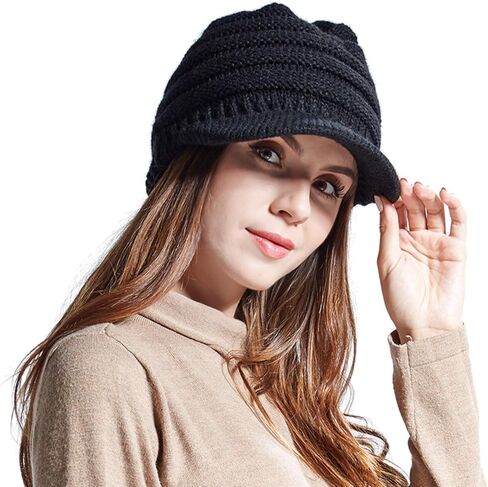 LOXASUM Women Bluetooth Newsboy Cabbies Beret Winter Beanie Warm Cotton Painter Knit Visor Hats with Brim Skull Cap in Kuwait